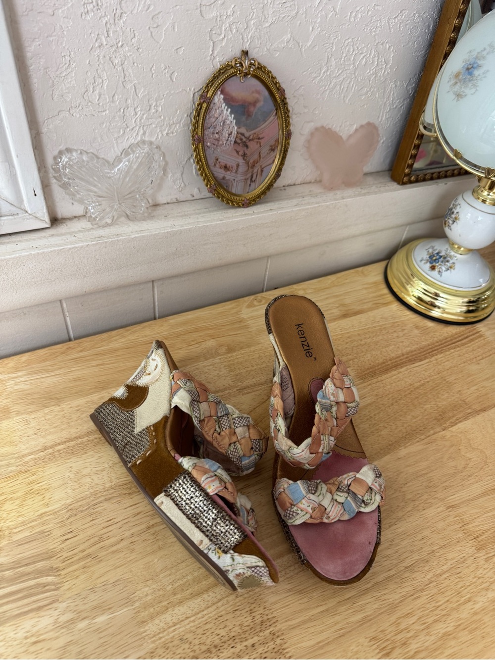 2000s Dreamy Whimsical Kenzie Patchwork Braided Platform Wedges Size 9 Y2K Fairy